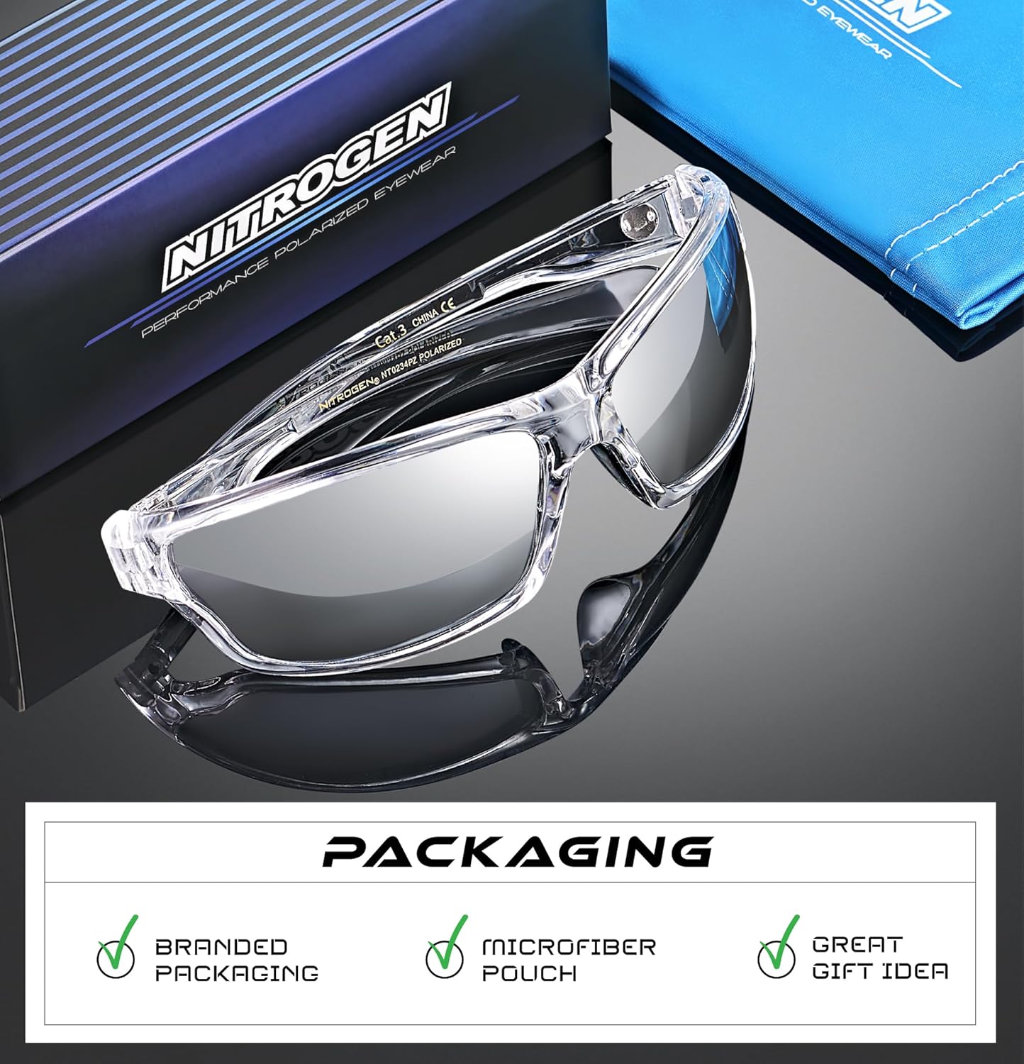 Nitrogen Polarized Wrap Around Sport Sunglasses for Men Women UV400 Driving Fishing Running Sun Glasses