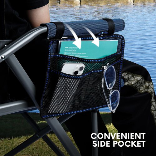 Byliable Camping Folding Chair, Heavy Duty Steel Frame Support 400 LBS with Side Pocket and Cup Holder, Portable for Camping, Fishing, Picnic, Blue