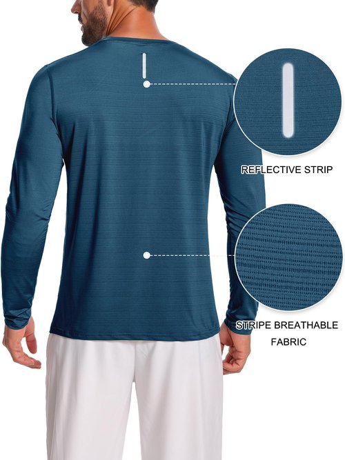 Men's UPF 30+ Sun Protection Shirts Performance Long Sleeve T-Shirt Moisture Wicking Shirt for Running Workout Navy-04 XL