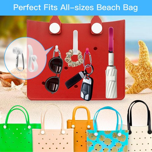 Generic Hooks Set Accessories Compatible for Bogg Bag, Bogg Bag Accessories, Bag Hanging Hooks for Charms Key Pouch Earphone Tassel Cup, Compatible for Small & Large Beach Bags, 4 Pcs, White rose