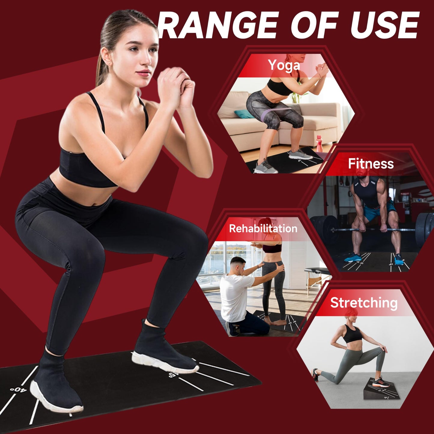 KaraCore Squat Wedge 15°-40° Slant Board with 5 Resistance Bands - Extra-Wide, Non-Slip Board for Deep Squats & Calf Stretching - 1000lb Capacity