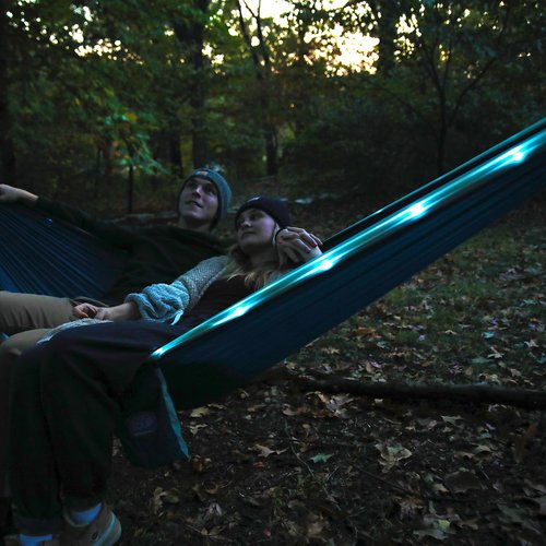 Equip Outdoors Portable Camping Illuminated Hammock, Hanging Kit Included, Two Person Light Up Hammock, Blue, 124'' L x 77'' W (99554)