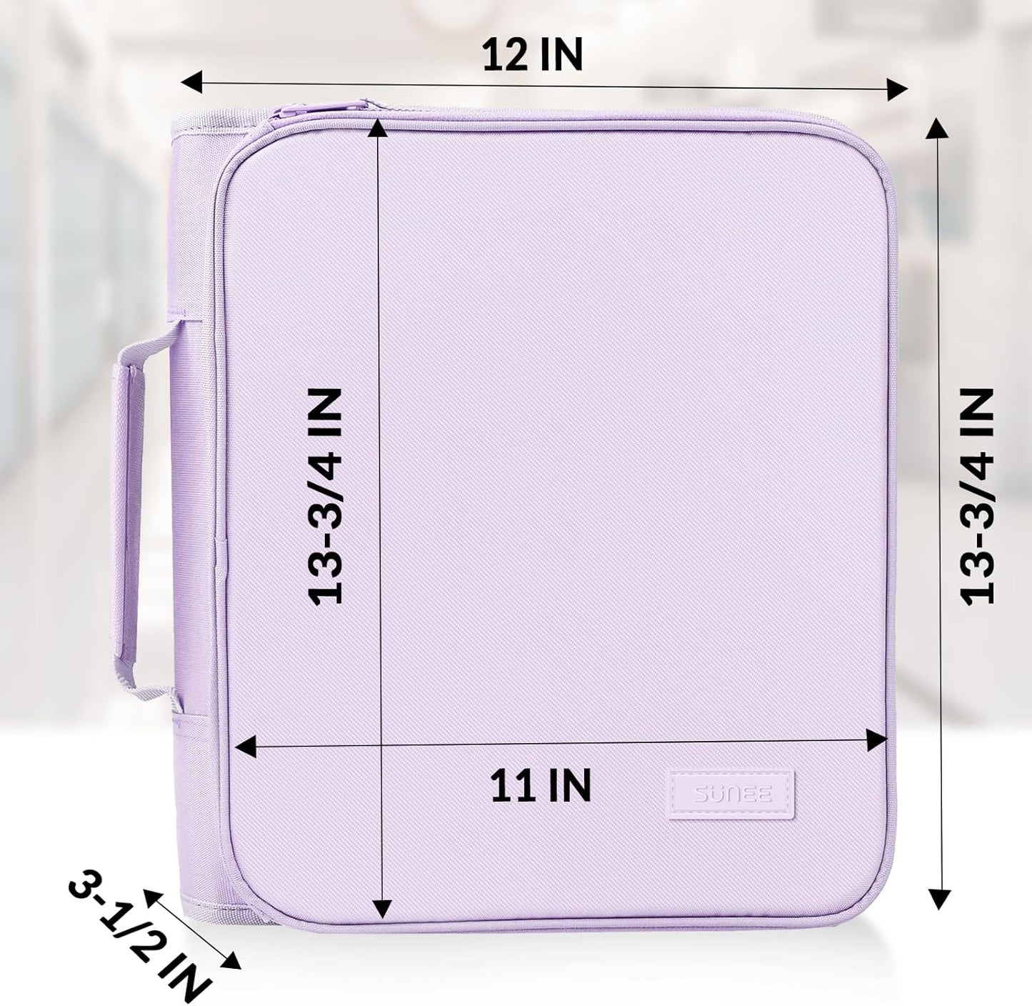 SUNEE Zippered Binder Bag with Handle, 2-Inch 3-Ring O-Ring, 500-Sheet Capacity, Includes Zip Pocket, 5-Tab Expanding File Folder, Multi-Pocket Organizer Binder for Middle School, Pink Lotus