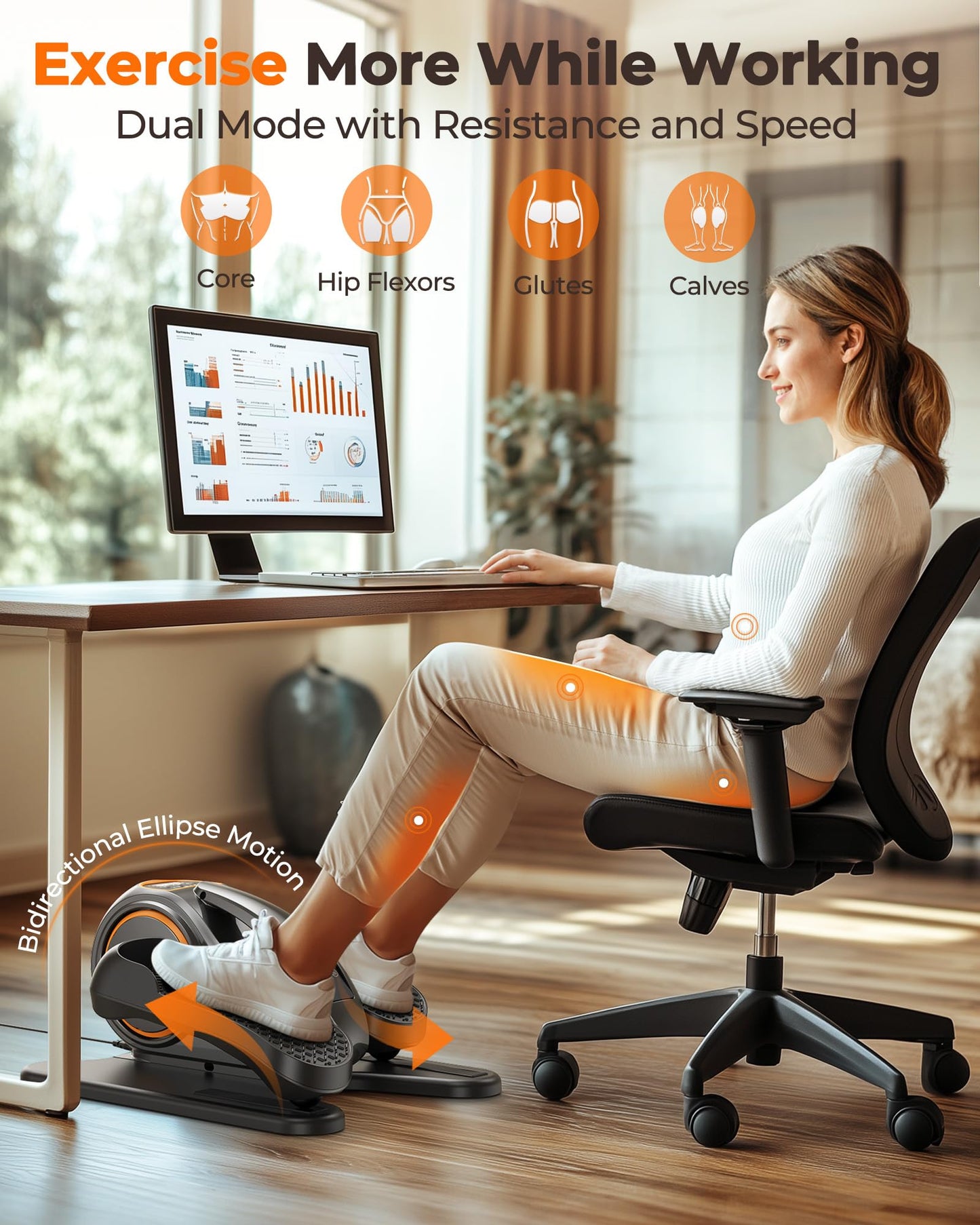 YOSUDA Under Desk Elliptical,Ellipse Leg Exerciser for Seniors Fully Assembled,Quiet & Portable Electric Seated Pedal Exerciser with 10 Level Resistances & Speeds,Remote Control