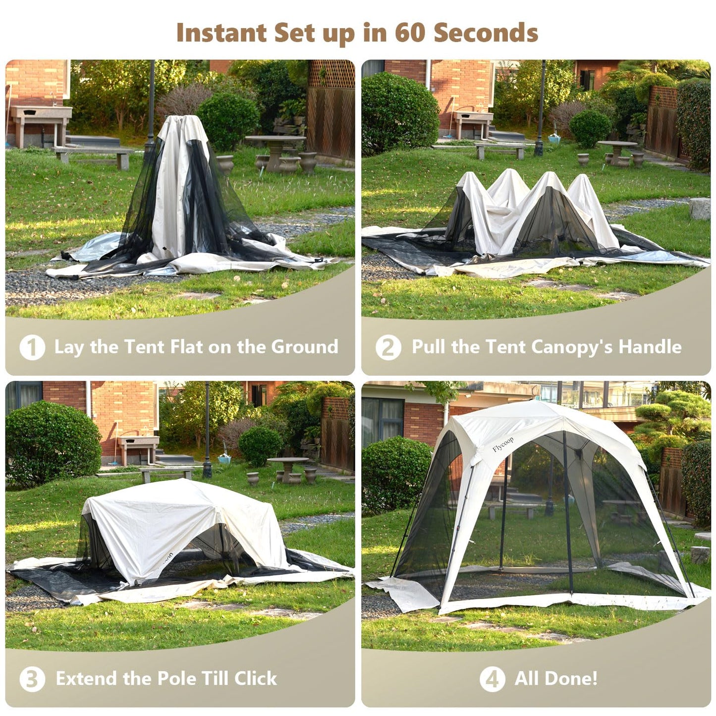 10x10 Screen Tents for Camping, 6-8 Persons Screen House with Mesh Doors and Carry Bag, 360° Ventilated & Bug Free for Backyard, Patio, Picnic, Outdoor Quick Setup Folding Insect