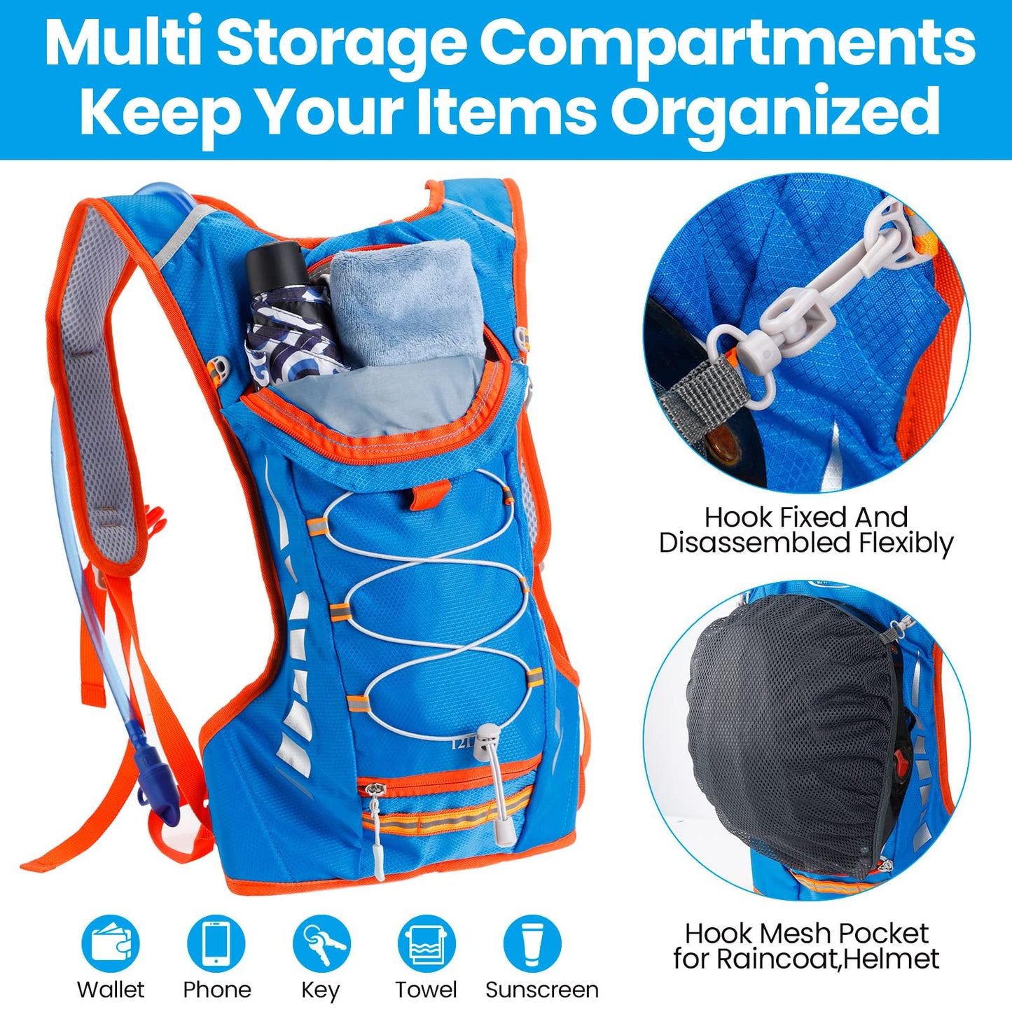 Cunno 2 Set Hydration Backpack with 2L Water Bladder, Hydration Pack with Hydration Bladder Hiking Running Cycling Biking Water Backpack Pack for Men and Women