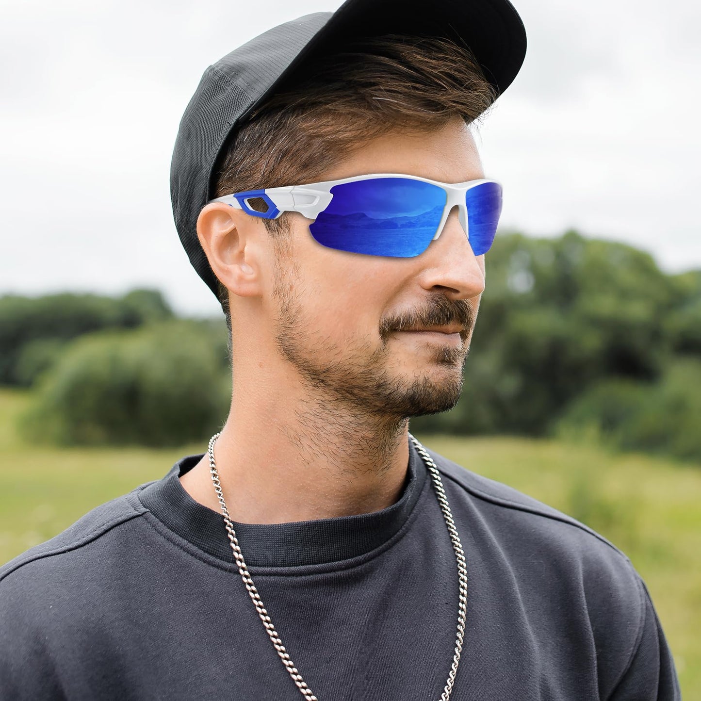 BEACOOL Polarized Sports Sunglasses for Men Women Youth Baseball Fishing Cycling Running Golf Motorcycle Tac Glasses UV400 (GlossyWhite Blue)