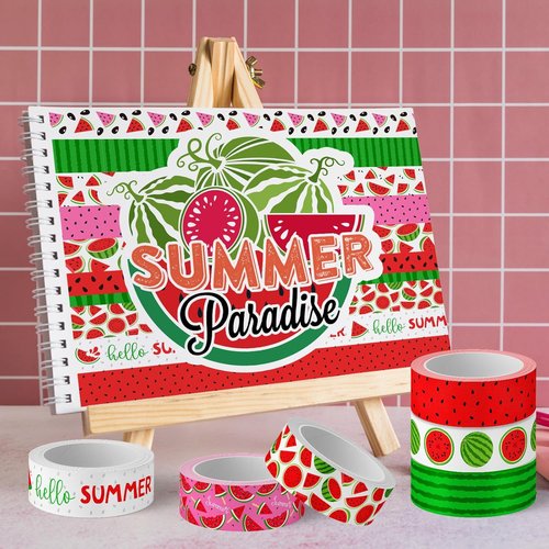 12 Rolls Strawberry Washi Tape Sweet Red Berry Decorative Masking Tape Set Summer Fruit Wrapping Paper Tapes for Scrapbook Journal DIY Art Crafts