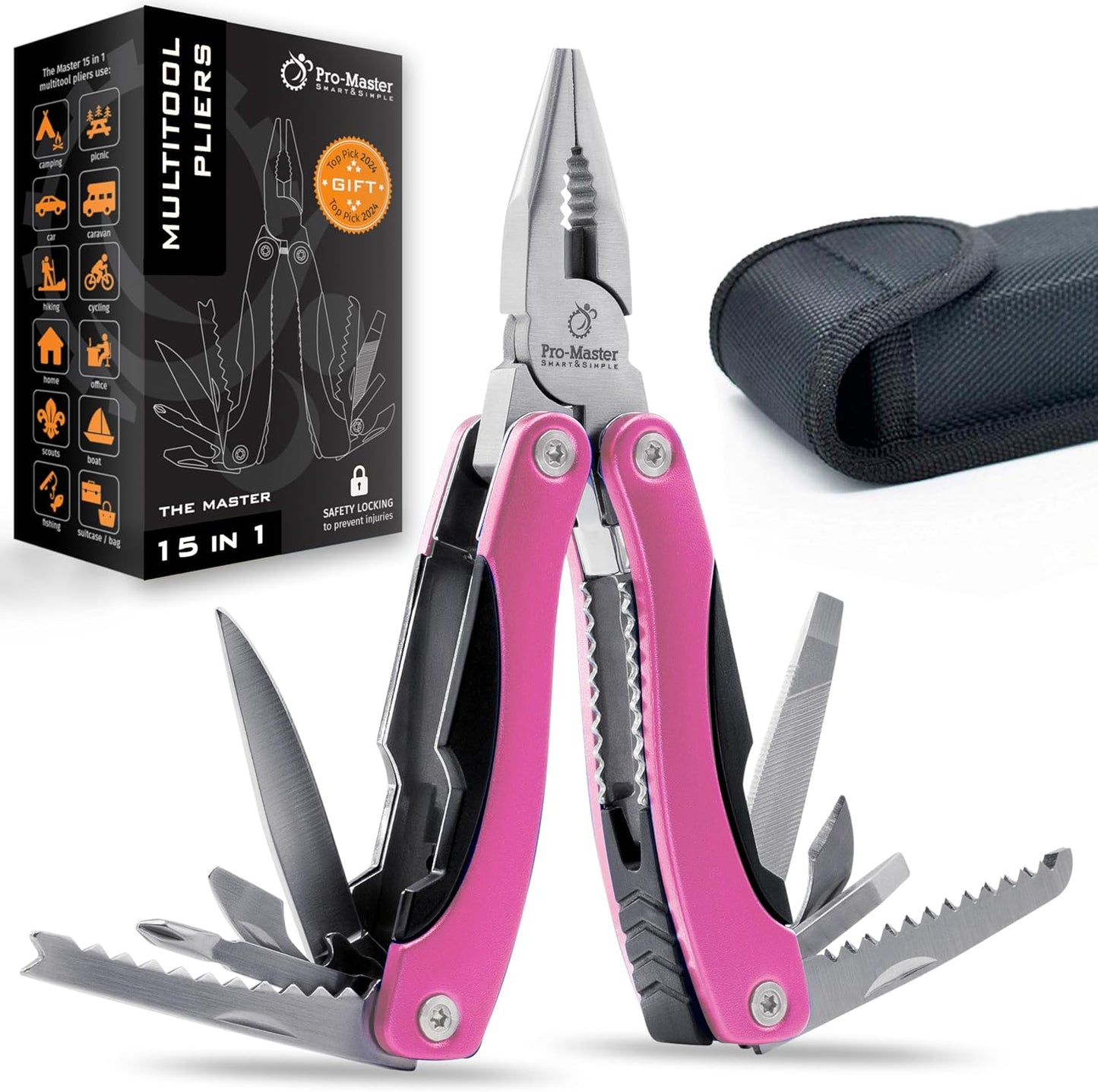 Multitool 15-in-1 with Safety-Locking, Stainless Steel Multi Tool Pliers, Functional Pocket Knife (EDC) for Outdoors, Camping, Hiking, Fishing, Simple Repir, Gift for Father, Husband Brother Boyfriend
