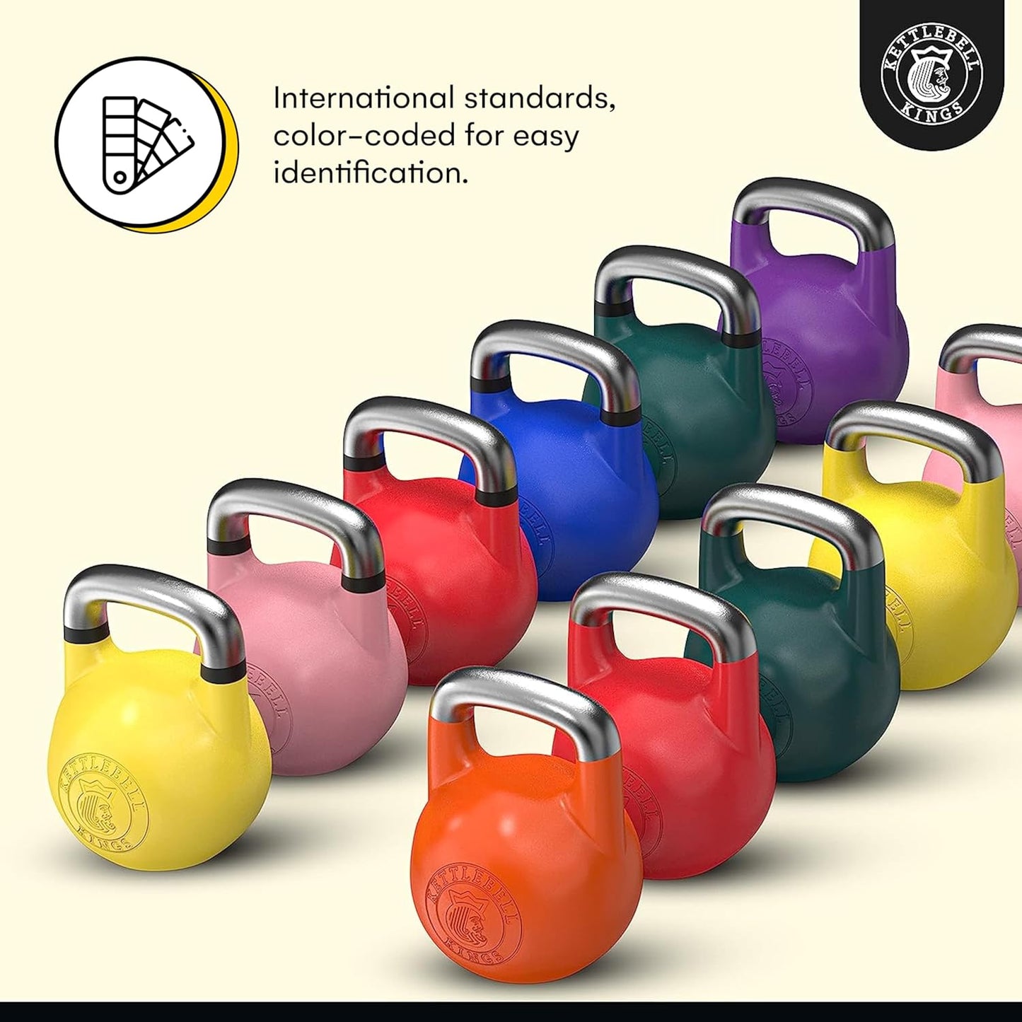 Kettlebell Kings Competition Kettlebells Weight (35mm handle) 8-48 KG | Hand weights Workout Gym Equipment & Strength training sets for Women & Men for Home Gym | Suitable for High Repetition Workouts