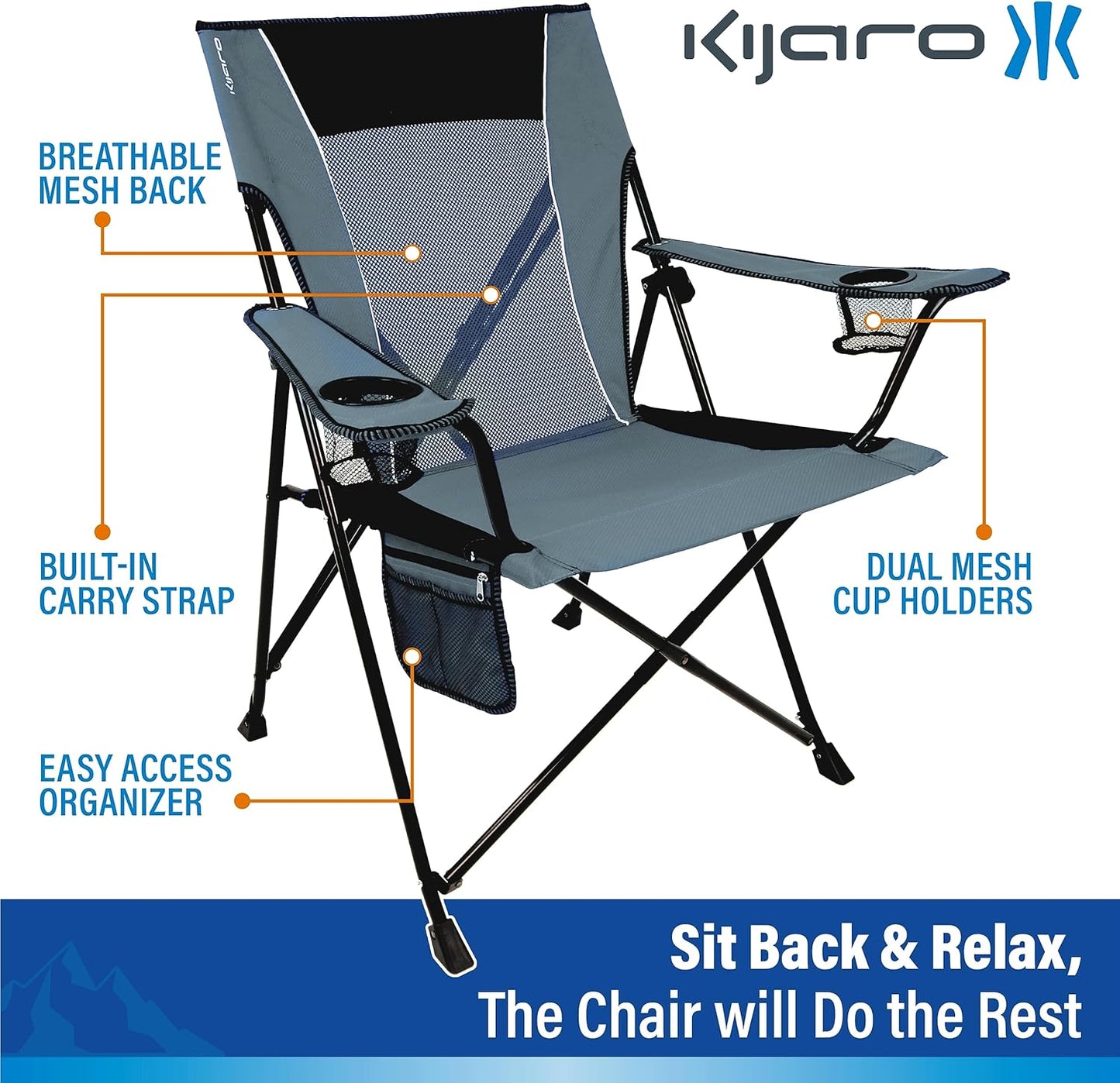 Kijaro Enjoy Versatile Folding Sports, Outdoor Chair & Lawn Chair, Dual Lock Feature, Maldives Blue (Hard Arm)