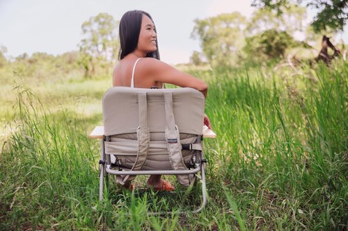 PICNIC TIME Descanso Padded Beach Chair, Low Camping Chair with Removable Washable Cover, Backpack Beach Chair, (Shale Tan)