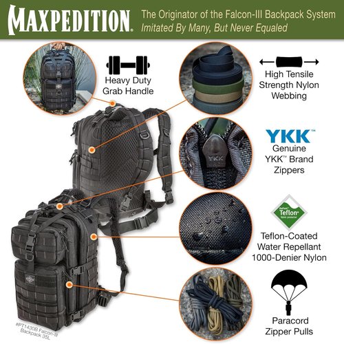 Maxpedition Falcon III Tactical Backpack - Durable Black Outdoor Gear