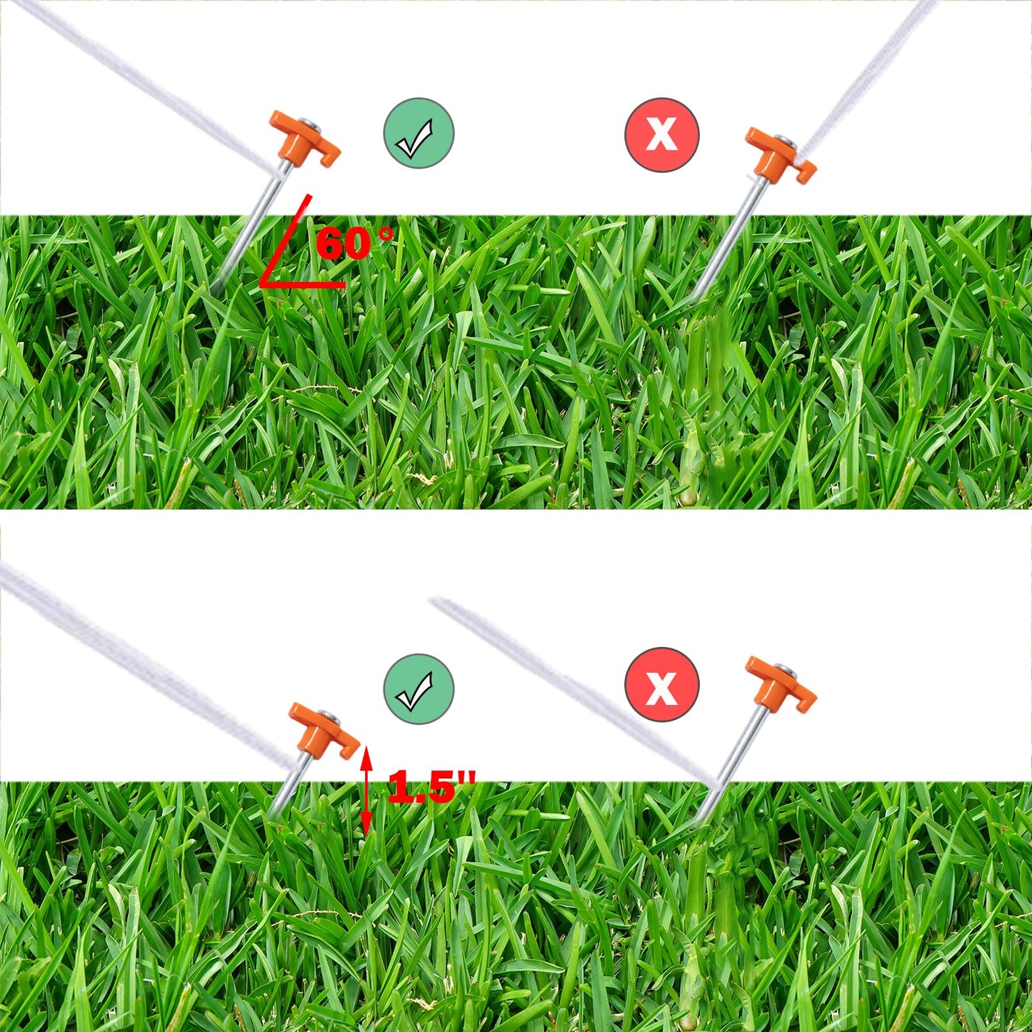 Cheardia 20 Pack Tent Stakes Heavy Duty, 9.75 Inch Yard Stakes Non-Rust Metal Tent Pegs Ground Stakes Tent Spikes for Camping Patio, Garden, Canopies, Grassland, Outdoor, Orange