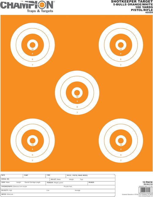 Champion Traps and Targets Shop keeper 5-Bulls Target - Pack of 12 (Large, Orange/White)