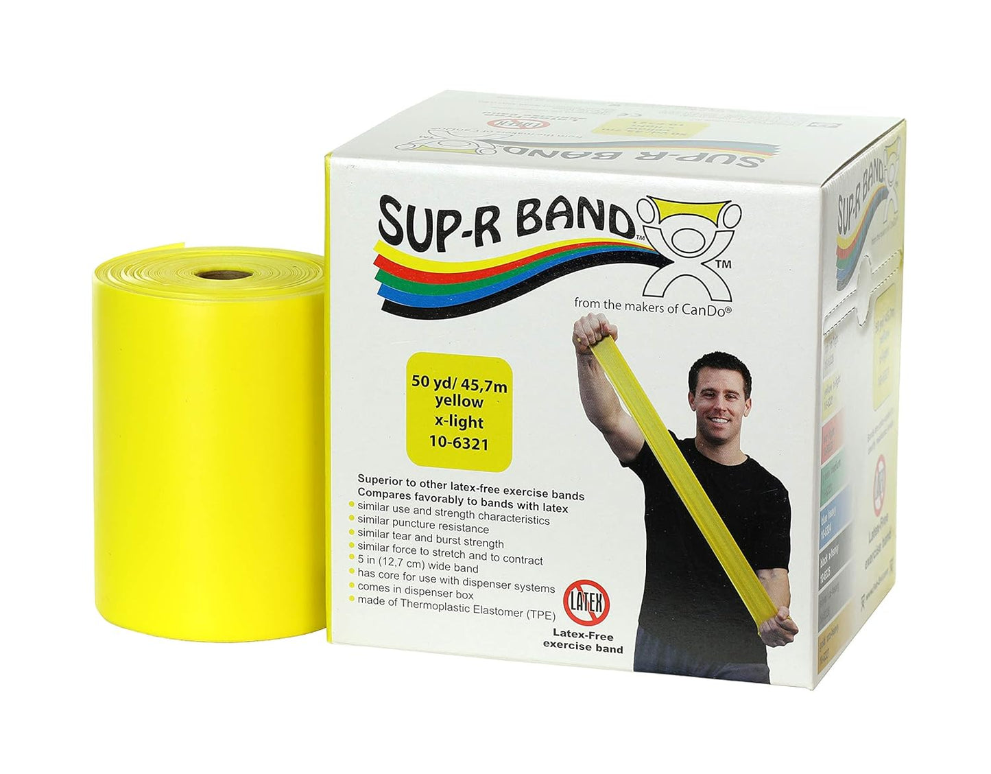 CanDo 10-6323 Sup-R Latex Free Exercise Band, 50yds Length, Green-Medium