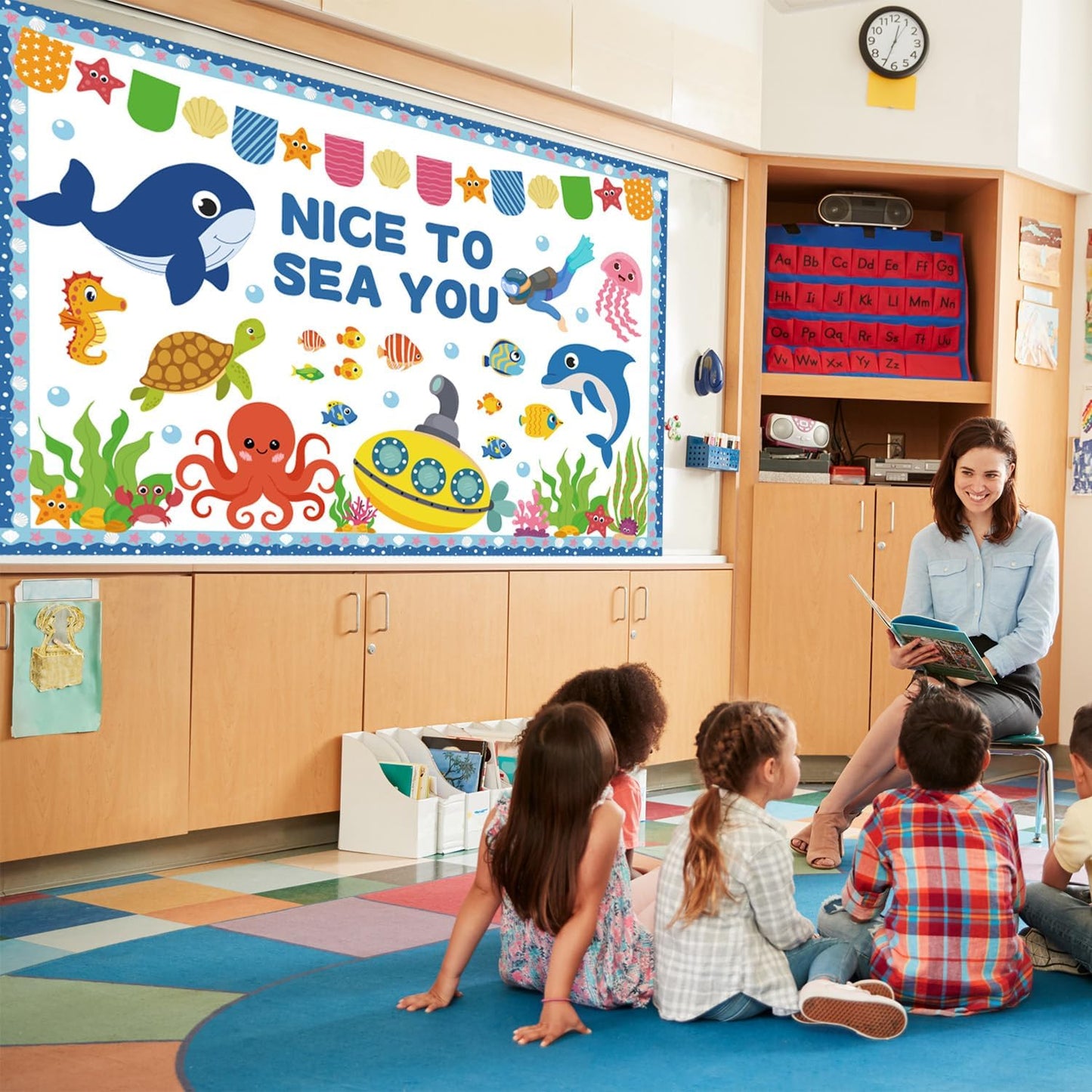 86Pcs Ocean Bulletin Board Classroom Decorations Set, Summer Beach Sea Animal Cutouts Under The Sea Borders Back to School Classroom Chalkboard Window Wall Door Decor for Home Office School