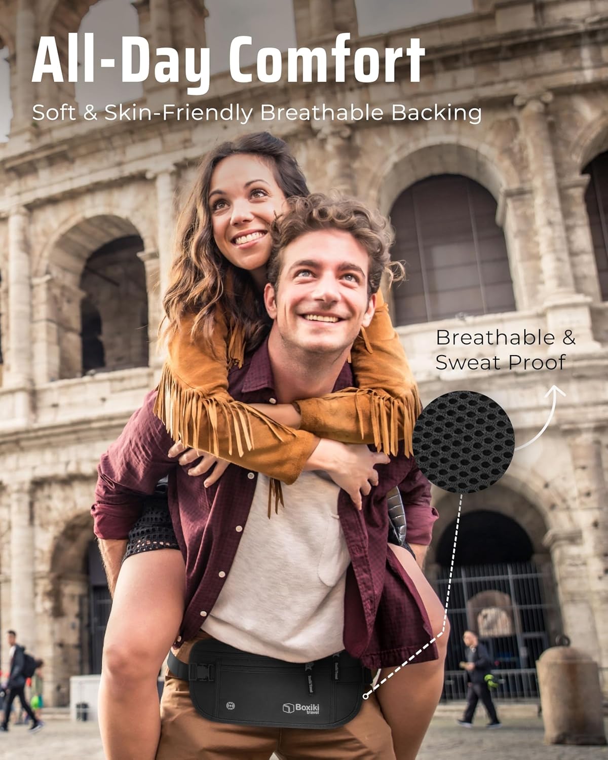 Money Belt for Travel with RFID Blocking Technology - Hidden Travel Money Pouch for Cash, Credit Cards, Passport, and Travel Valuables - Secure Water Resistant Money Belt for Men and Women (Brown)