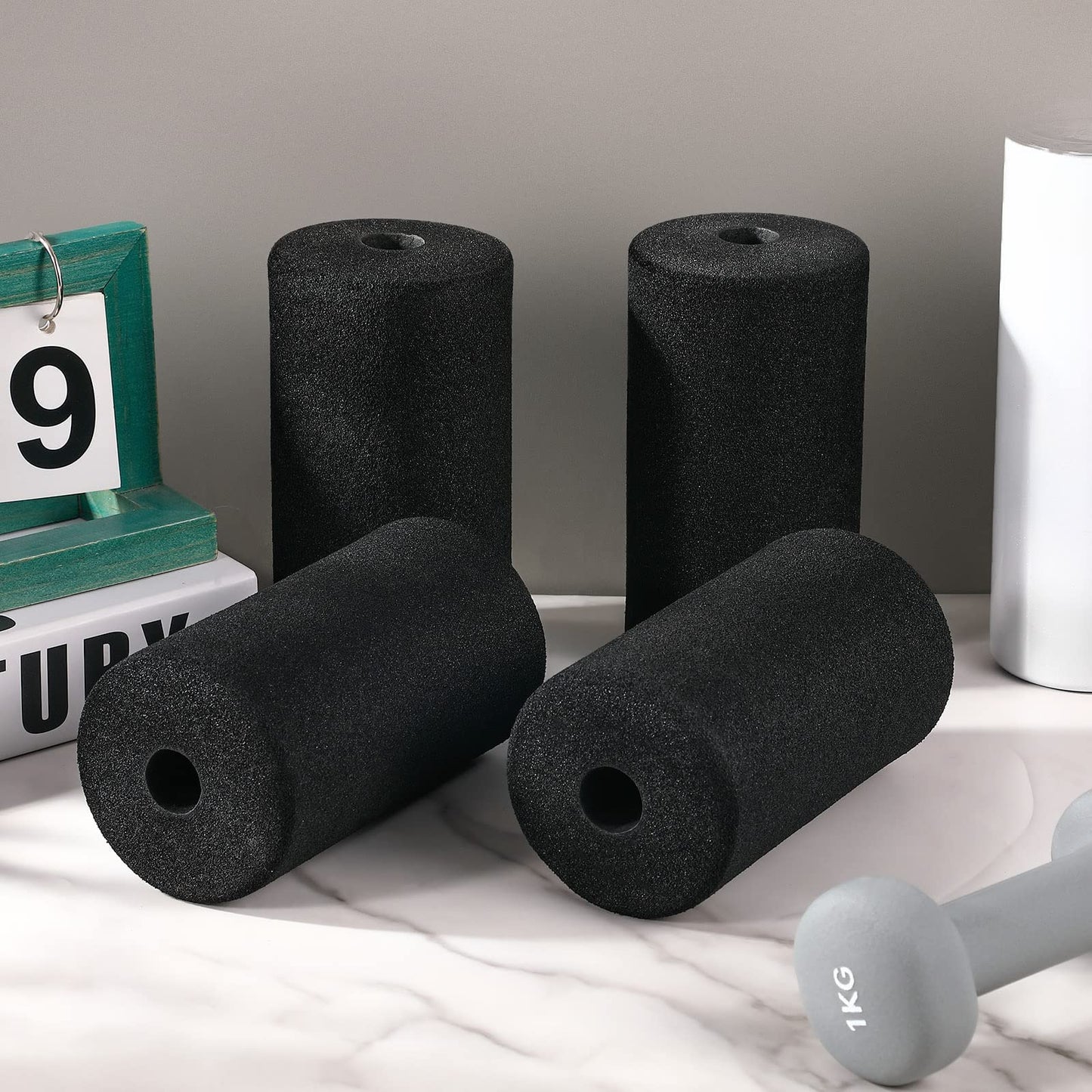 Deekin 4 Pcs Foam Foot Pad Rollers Buffer Tube Cover for Exercise Machine Home Gym Equipment Replacement Pads for Leg Extension Weight Bench Inversion Table(0.87 x 3.4 x 6.3 Inches)