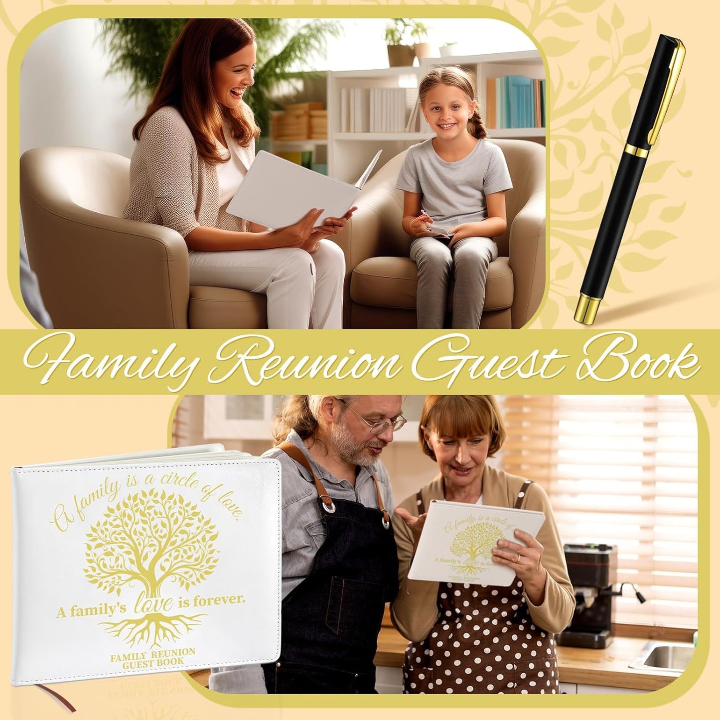 Patelai Family Reunion Party Favors Decorations Family Reunion Guest Book Sign in Good Tree Guest Book Gathering Decorations with Pen, 112 Pages(Trendy)
