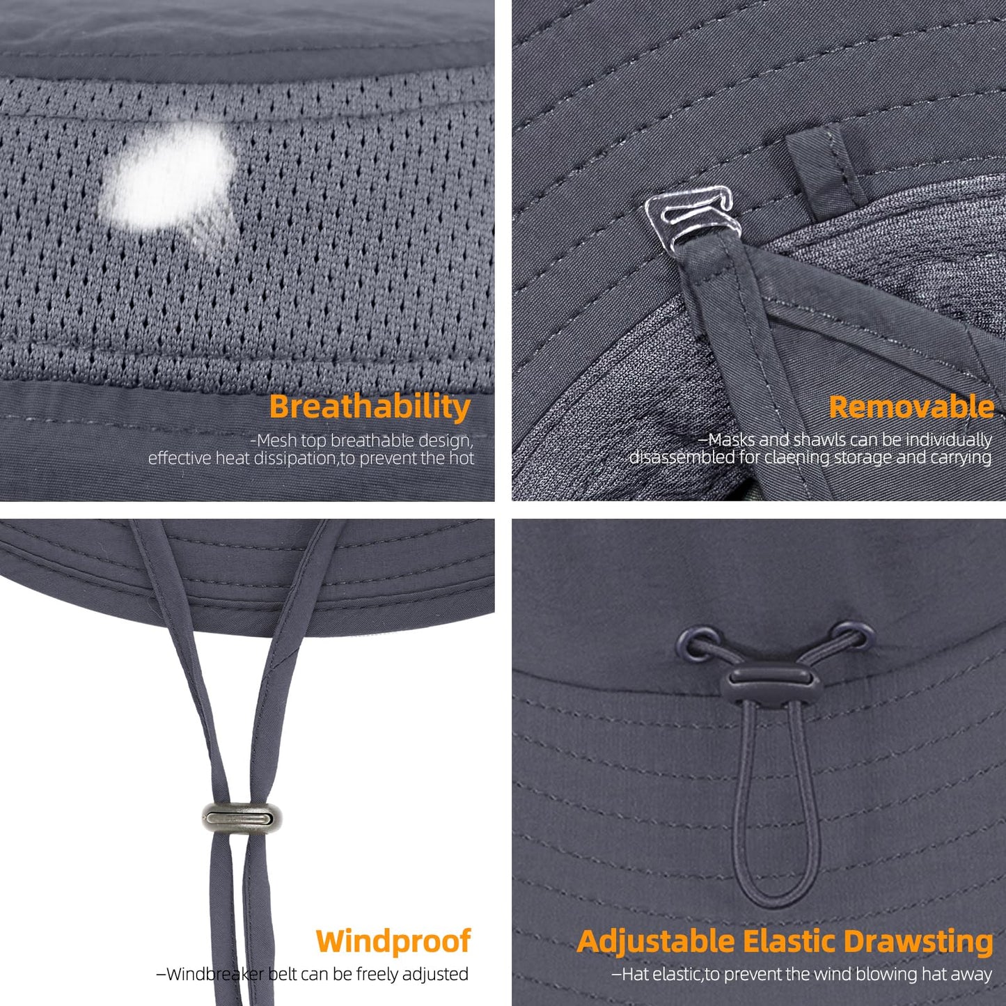 Fishing Hat for Men & Women, Outdoor UV Sun Protection Wide Brim Safari Hat with Face Cover & Neck Flap for Hiking Hats