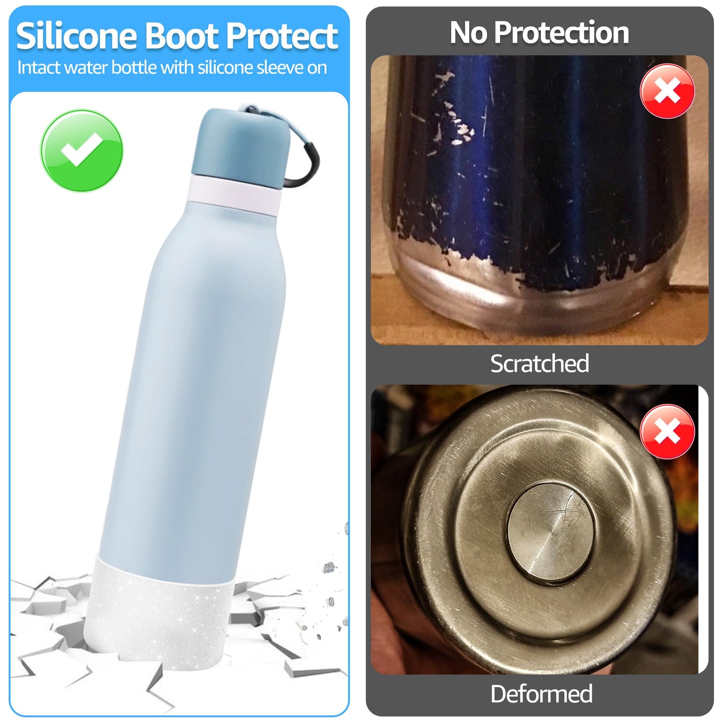 2 PCS Protective Glitter Silicone Boot for Owala 24oz Freesip Twist, Water Bottle Boot Accessories, No Scratche Bottom Bumper Protector for Cup with 2.85-2.95" Bottom, Bling No-Slip Sleeve Cover White
