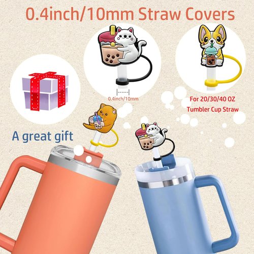 Straw Toppers For Stanley Cups 40 Oz Cute, 10mm 0.4in,7pcs Animals Covers Cap Cup Accessories,Straw Covers Cap For Tumblers,Stanley 40 Oz Tumbler