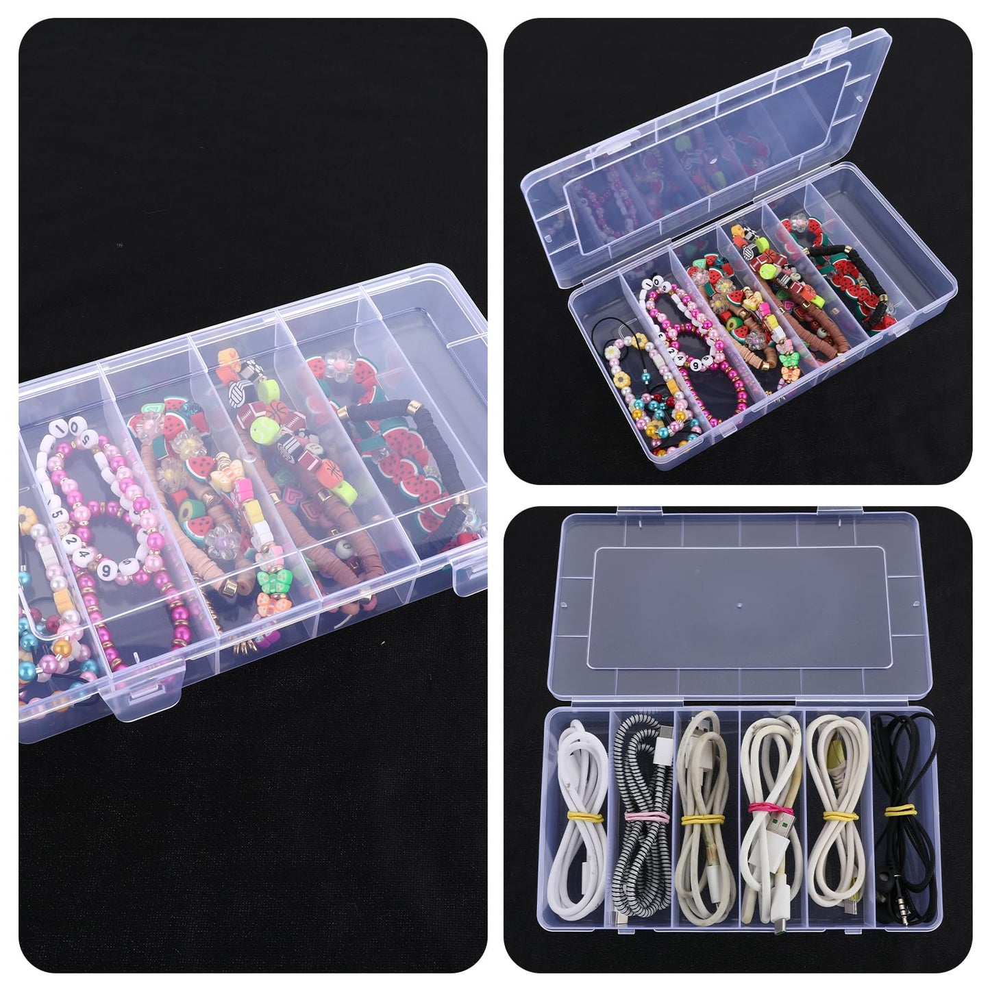 2 Pack Tackle Box Organizer 6 Grids, Clear Plastic Fishing Tackle Box, Compartment Storage Box, Craft Organizer for Lure Bait Hooks Storage Screws Nail Pins(8.18×4.64×1.29inch)