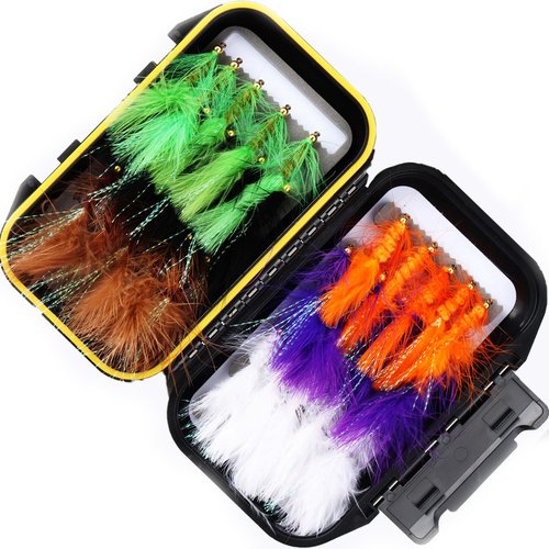 Wooly Bugger Streamer Flies Assortment Kit with Fly Box for Trout Bass Panfish Salmon Steelhead (30Pcs Fishing Flies)
