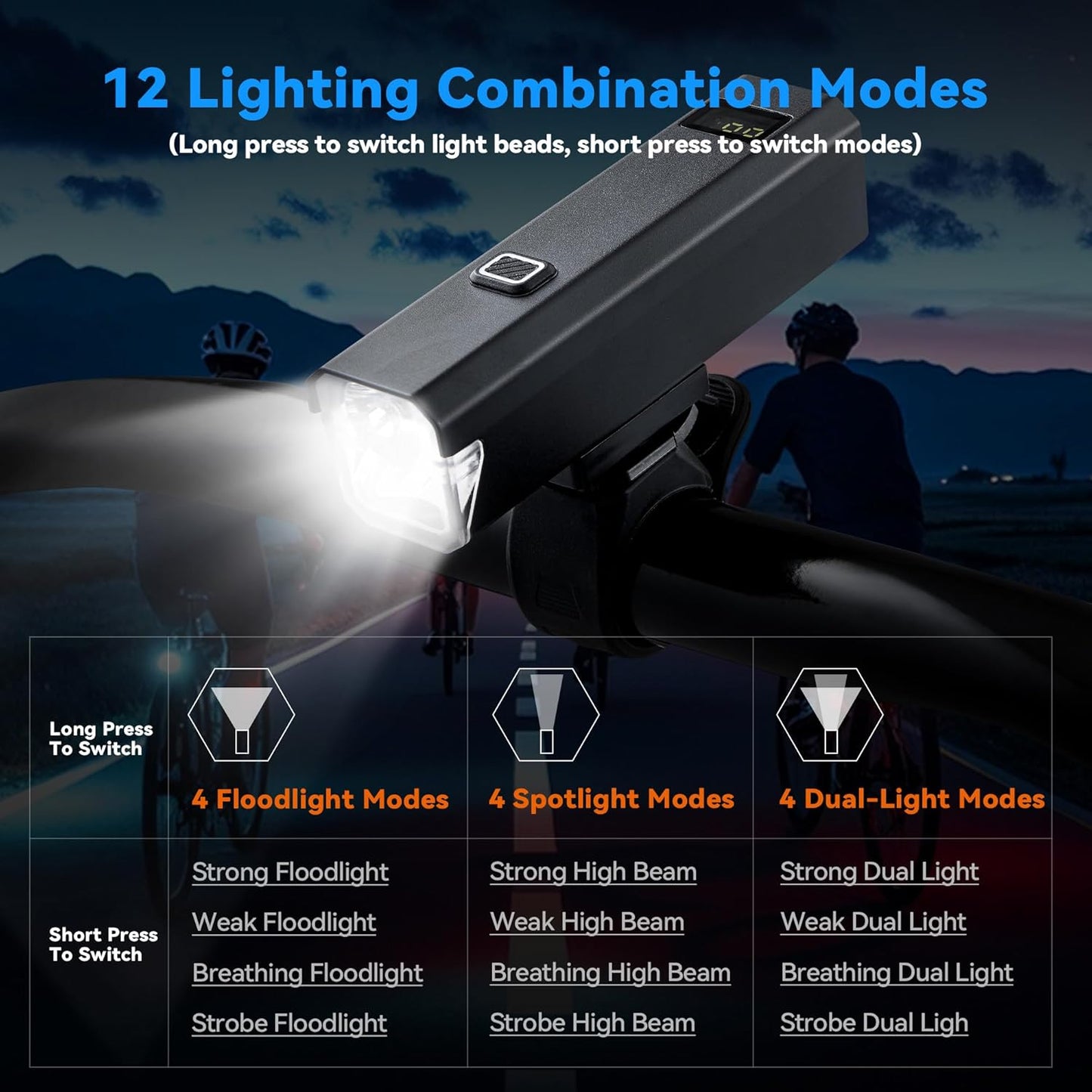 2 Packs Bike Light Set Super Bright Focus Adjustable Front Headlight and Rear LED Mountain Bicycle Light, Mount Included JB866