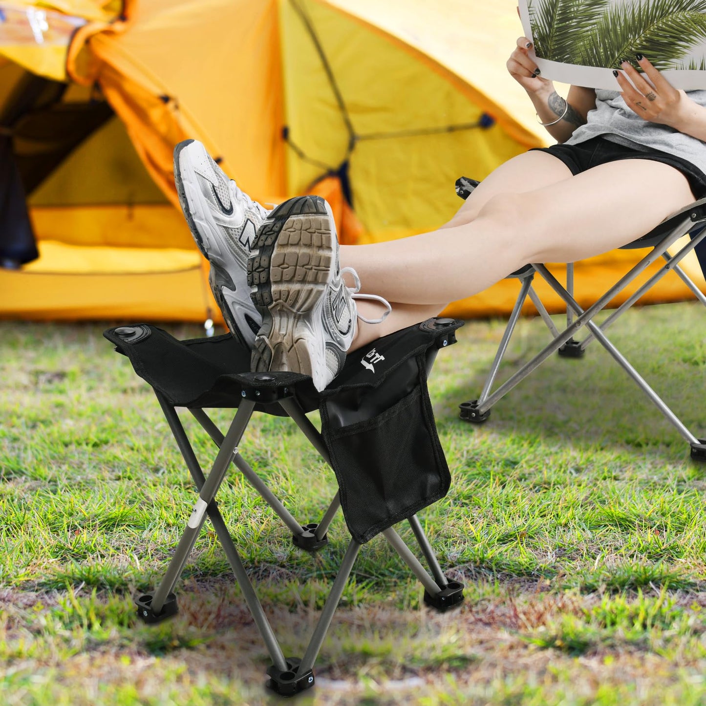 Roptat Camping Stool,Portable Folding Compact Lightweight Stool Seat for Camping Fishing Hiking Gardening Outdoor Walking Backpacking Travelling and Beach with Carry Bag (Black)