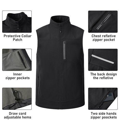 MoFiz Men's Lightweight Softshell Outwear Vest, Windproof Sleeveless Jacket for Running, Hiking, Cycling, Walking Black XXX-Large