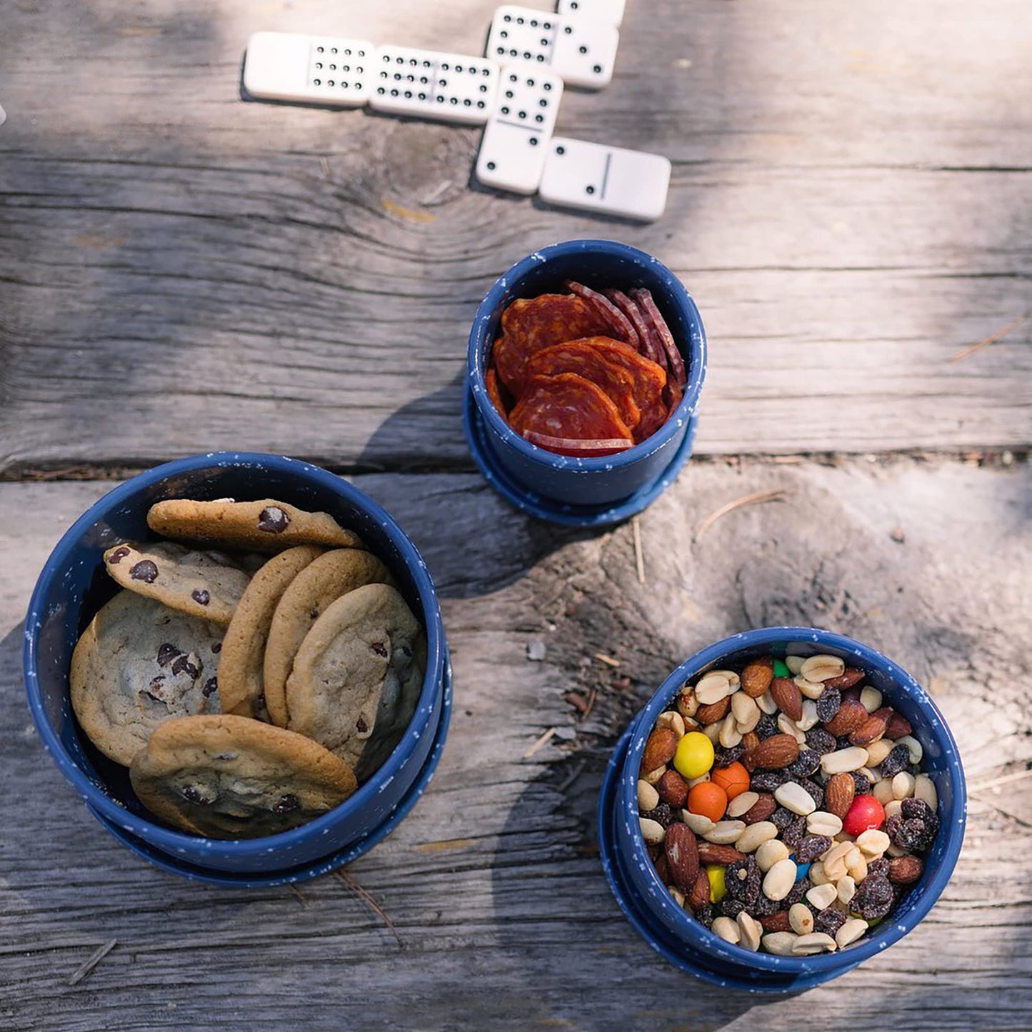 Silipint: Silicone Lidded Bowls: Set of 3: Speckled Blue - 10, 20 & 30oz - Flexible Unbreakable, Storage, Sustainable, Non-Slip