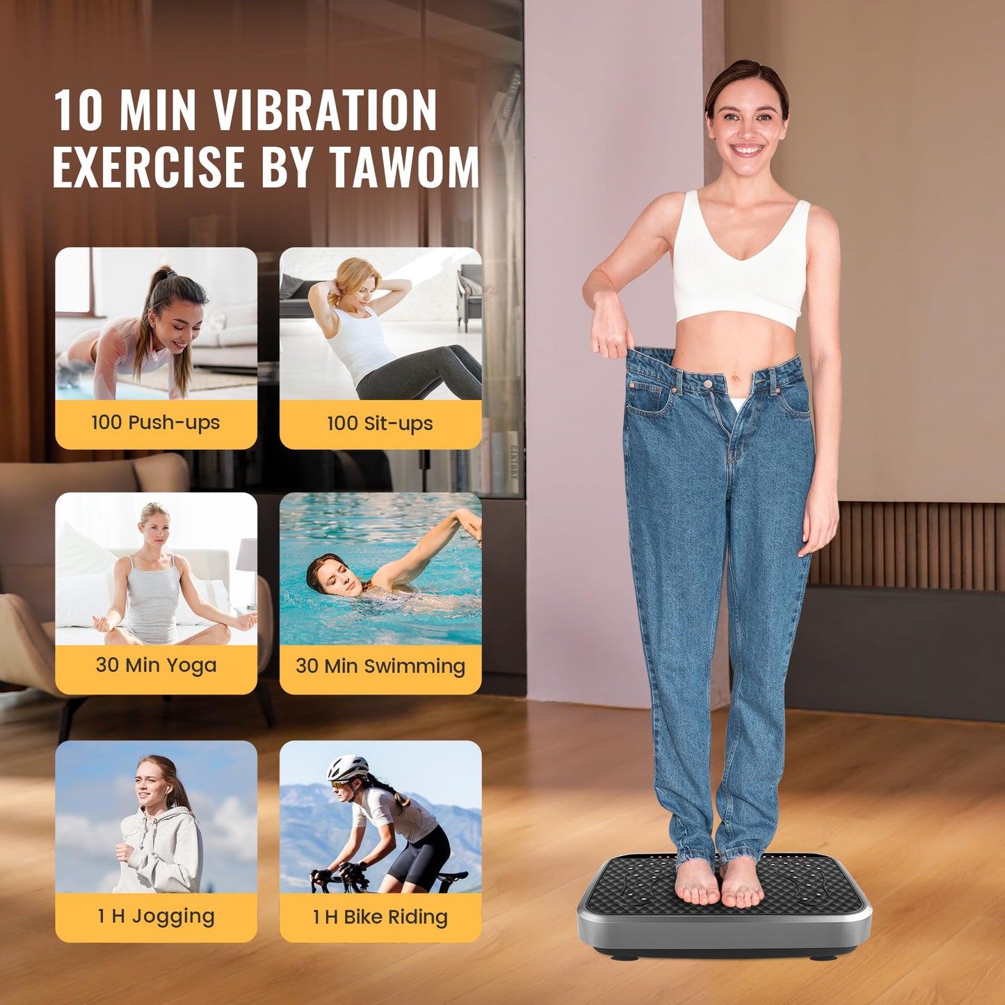 2025 New Vibration Plate Exercise Machine, TAWOM Vibration Plate for Lymphatic Drainage,Whole Body Fitness Platform for Weight Loss,Dynamic Workout Lights,Home Gym Workout for Women & Men - Grey
