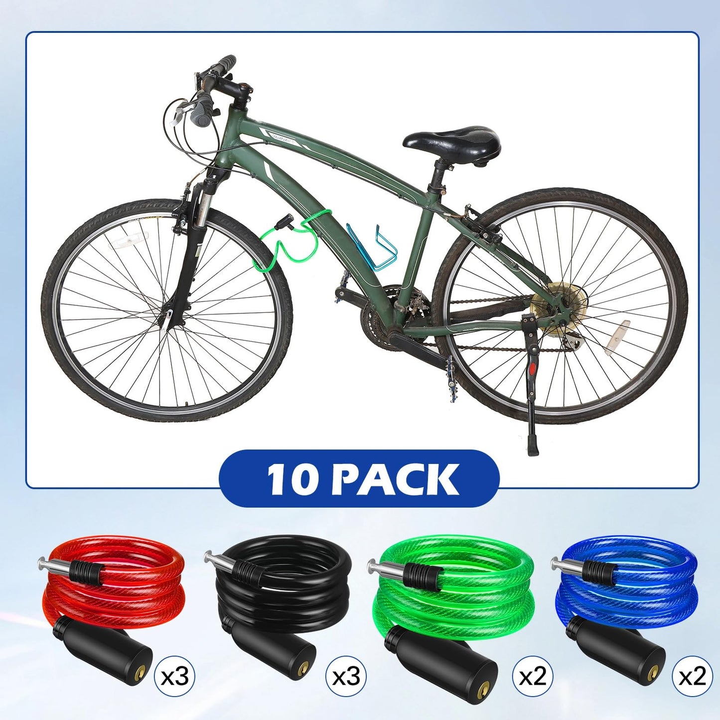 10 Pcs Anti Theft Bike Lock Secure Bike Lock Cables with Key Bicycle Chain Lock Bike Cable Lock for Protecting Your Bike Accessories, 4 Colors, 41.3 Inches Long
