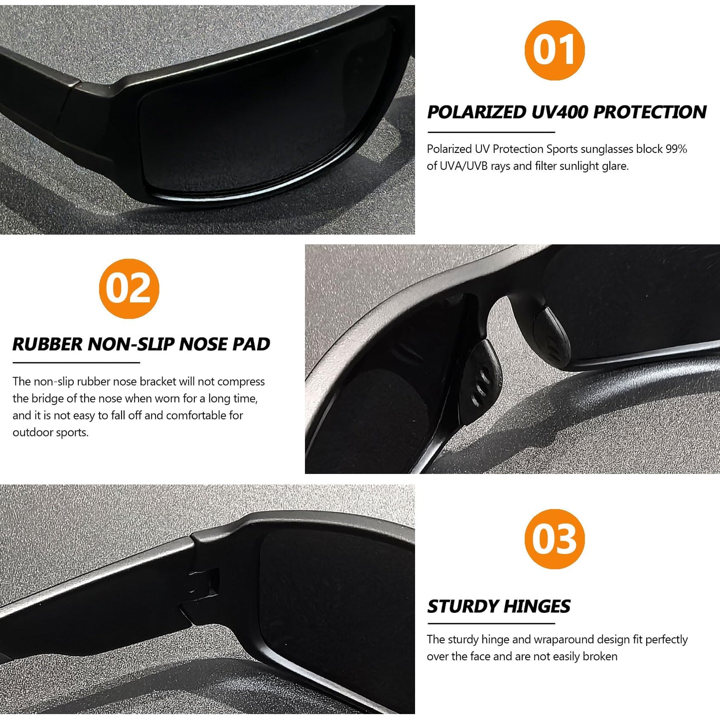 Kashm Polarized Sports Sunglasses for Men Women Unbreakable Driving Cycling Fishing Sun Glasses UV Protection Matte Black-Gray Lens
