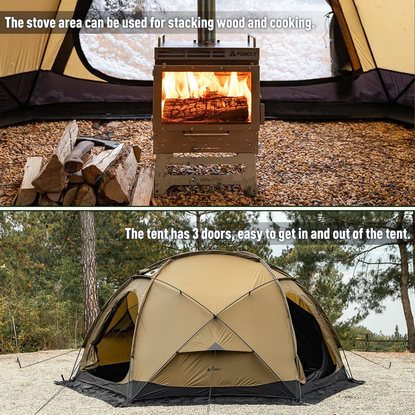POMOLY Dome Tent Camping Hot Tent, Dome X4 Portable 4 Season Freestanding Tent for 1-2 Person Backpacking, Hiking, Hunting (with a Fireproof Ground Sheet)