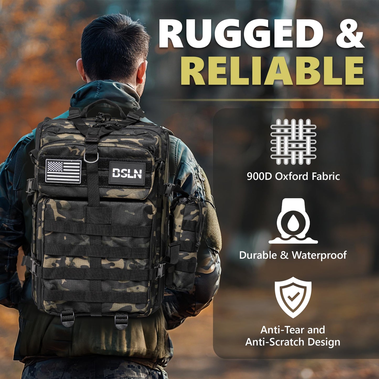 Large 45L Tactical Backpack for Men, Military Backpacks for Women, Bug out Bag Army 3 Days Assault Pack Rucksack with Molle System