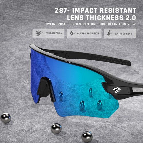 Sunglasses for Men Women Bike Cycling Fishing Running Driving Hiking Baseball Anti-fog Sports Z87 Sunglasses UV Protection 02EV (Black Black&Iceblue)