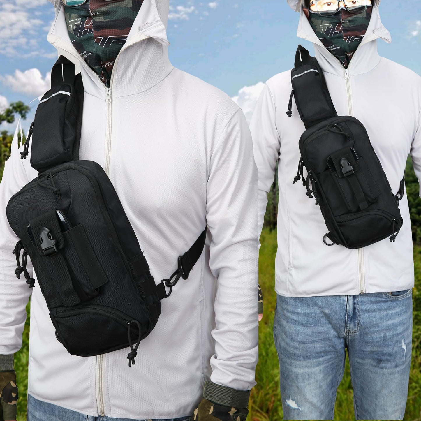 LarKoo Sling Backpack Chest bag - Tactical Chest Pistol Bag Shoulder Bags Crossbody Sling Backpack Holster Bag for Concealed Carry Fanny Pack Bag (Black)