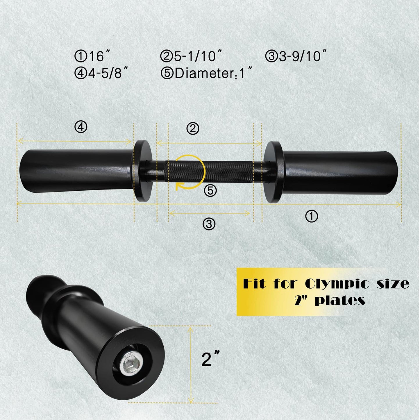 16" Olympic Dumbbell Handles Black, Loadable Dumbbells Bar Sets (150LBS Weight Capacity), Compatible with 2’’ Standard Plates, 2 Pair of Spring Collars Included