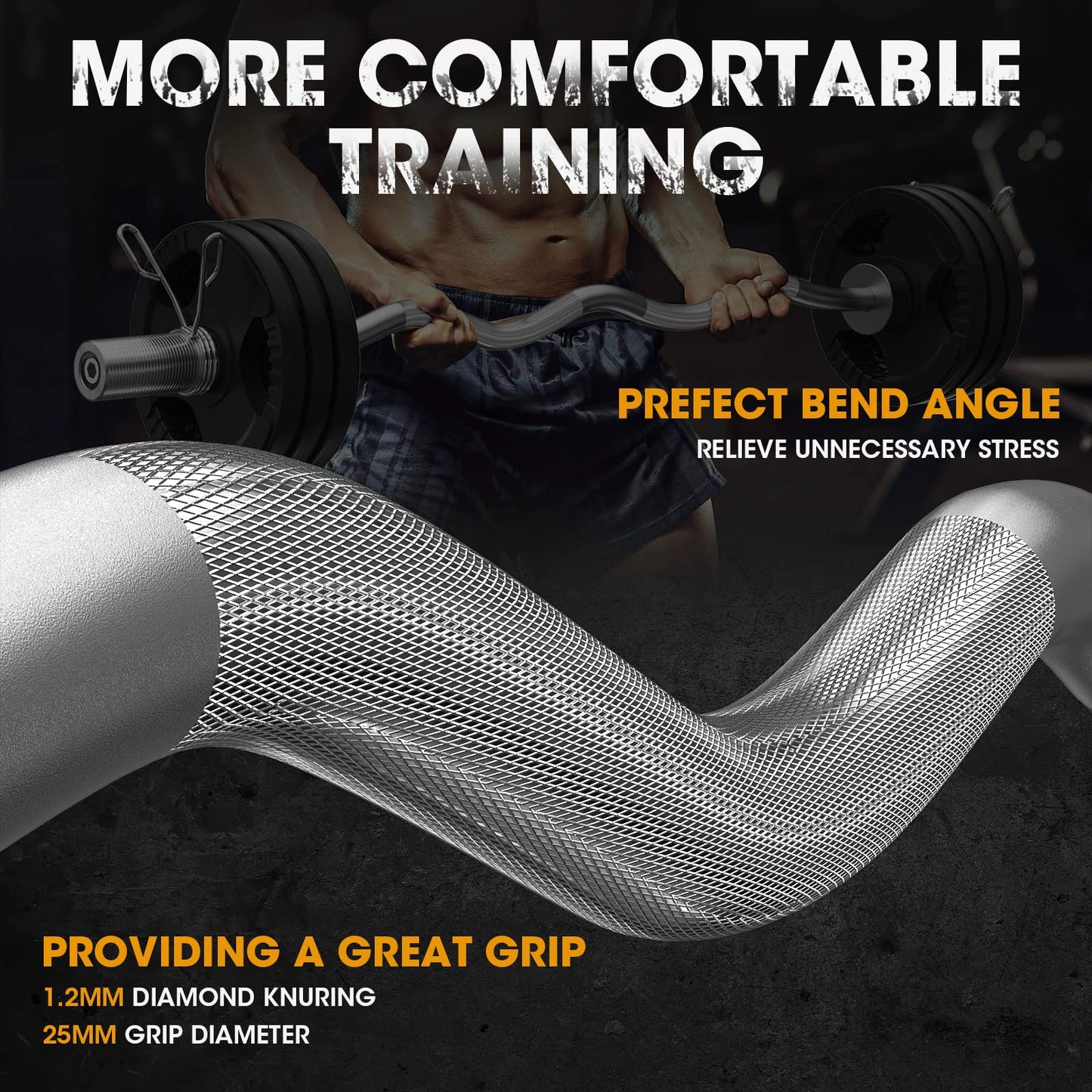 FEIERDUN Olympic EZ Curl Bar - 47" Weightlifting Curling Barbell (420LBS Capacity), Suitable for 2-Inch Weight Plates