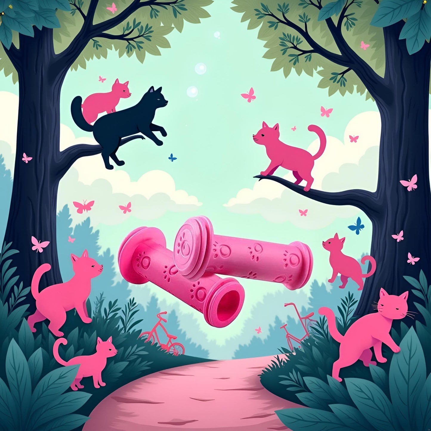 1 Pair Cute Cat Scratcher Design Bike Grips Kids Pink Non Slip TPR Handle Grips,Bicycle Handlebar Grips,Mountain Grips Lock on,for Boys Girls Scooter,Balance Bike Parts and Components