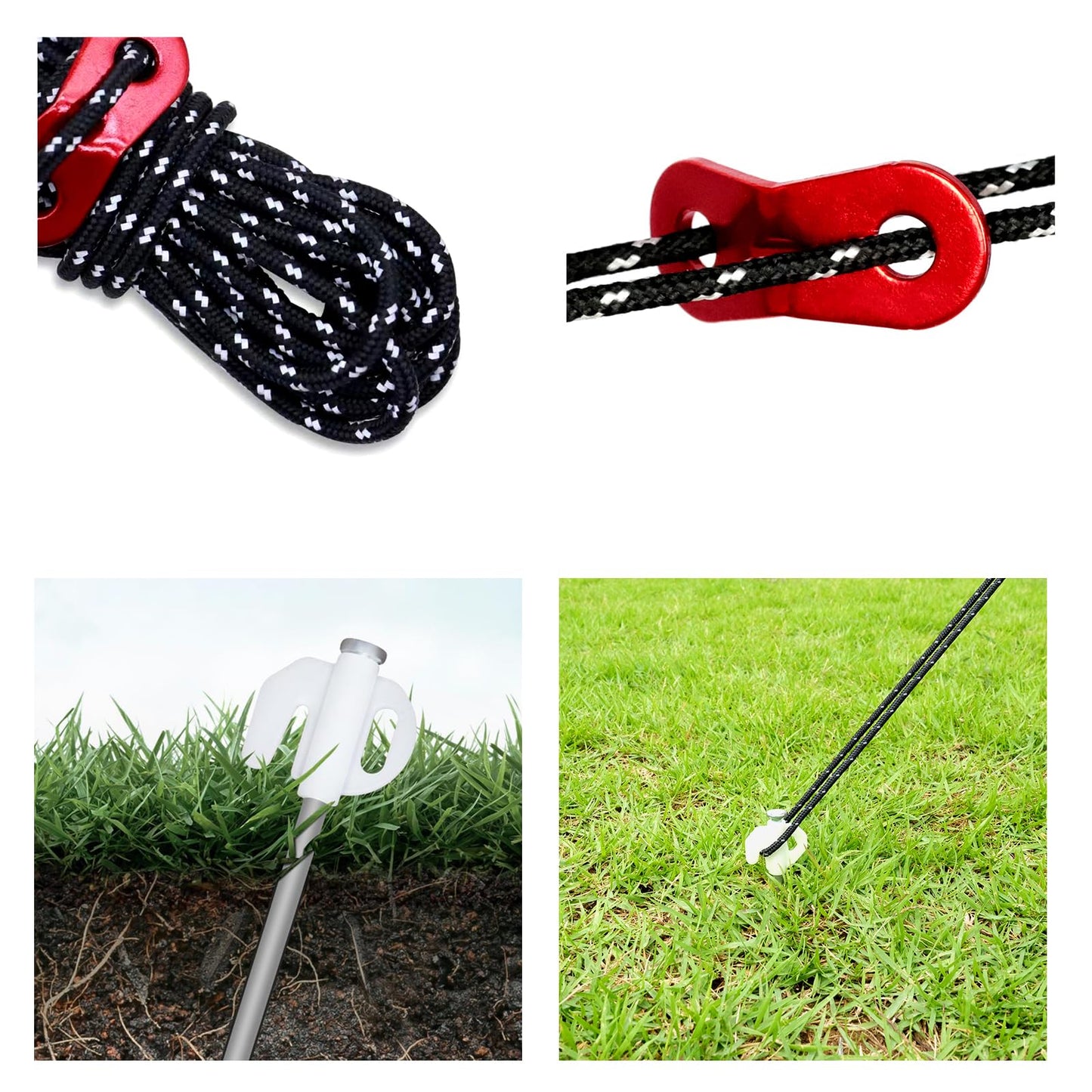 Kaiciuss 98.42'' Aluminum Camping Tarp Poles Adjustable,Telescoping & Portable Tent Poles Replacement (4 Pack), it Comes with 8 Metal Stake, 8 Guy Line Cord with Guyline Adjuster & 1 Storage Bag