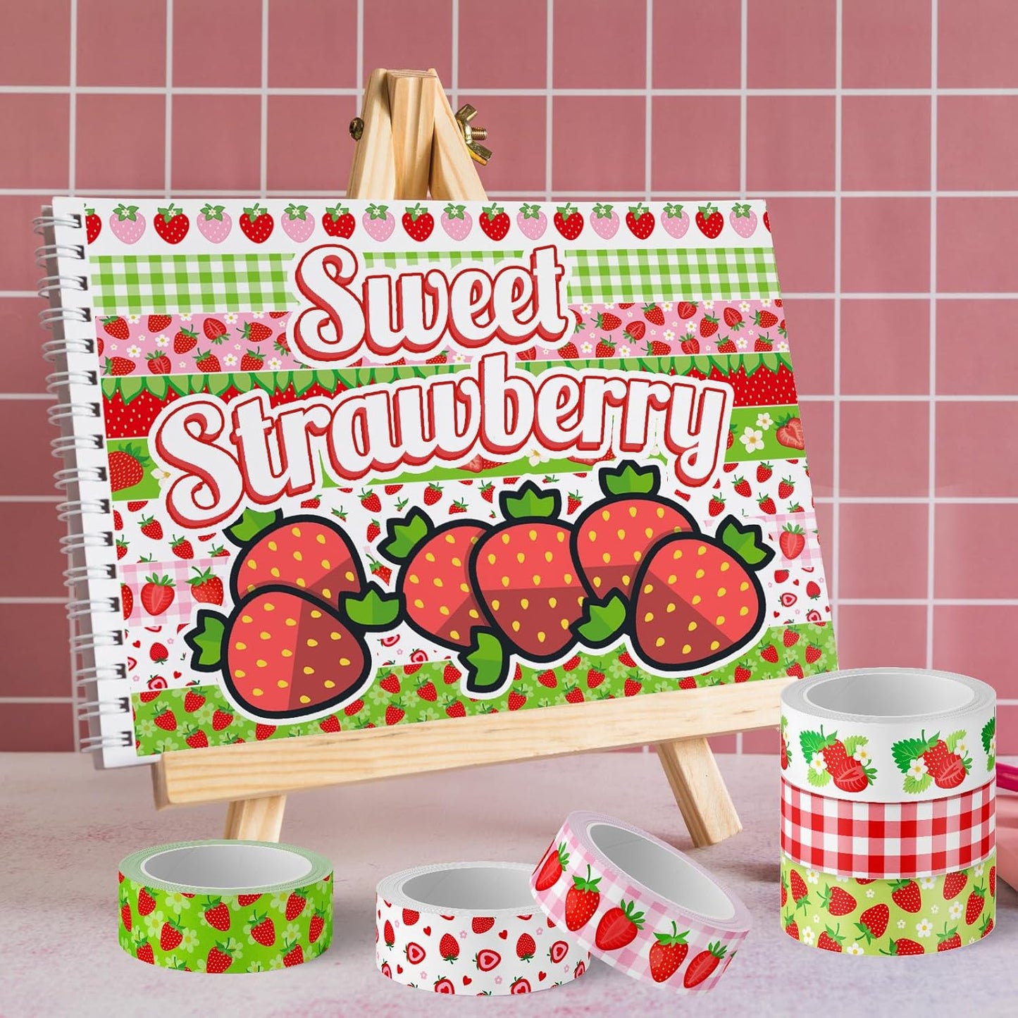 12 Rolls Strawberry Washi Tape Sweet Red Berry Decorative Masking Tape Set Summer Fruit Wrapping Paper Tapes for Scrapbook Journal DIY Art Crafts