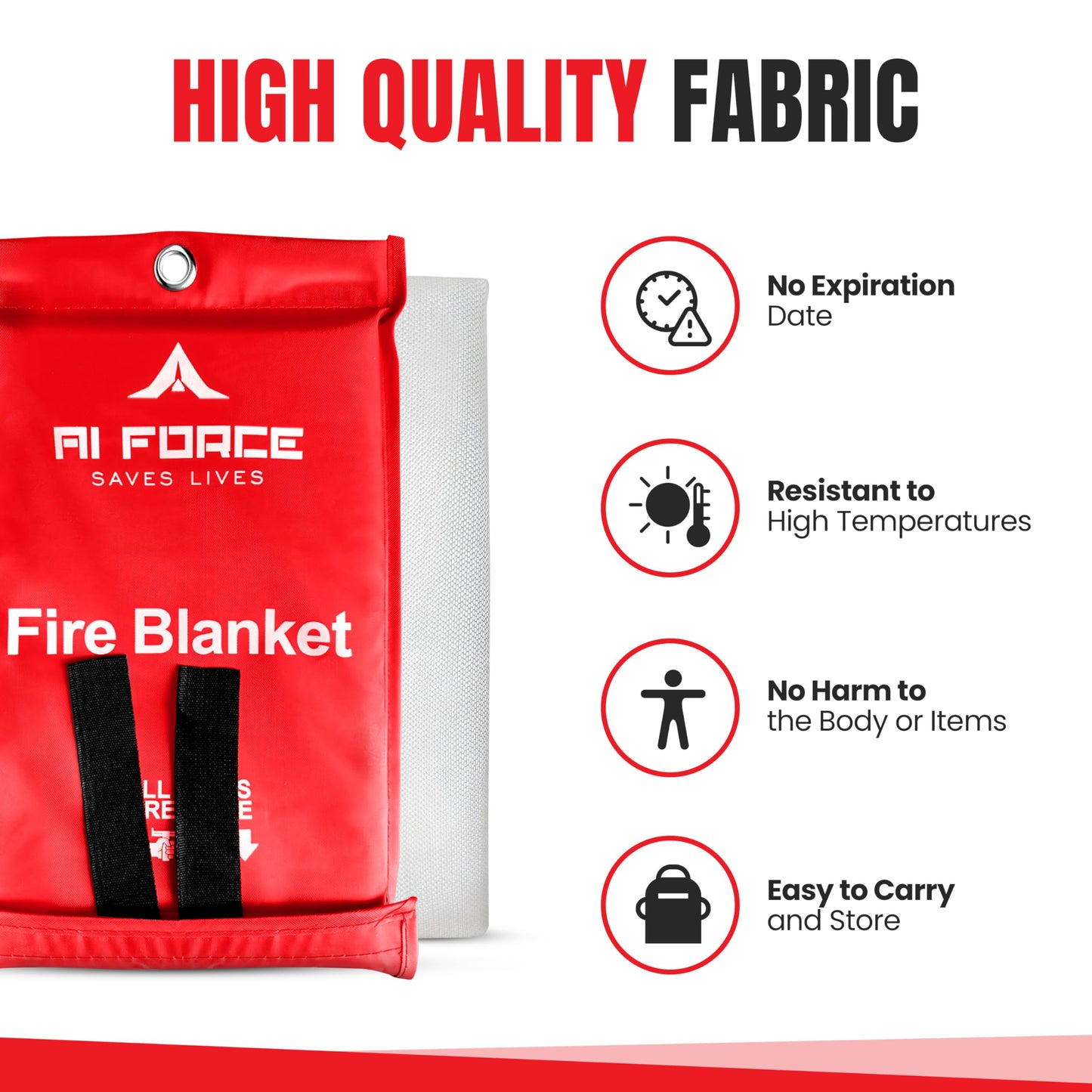 AI FORCE Fire Suppression Blanket (2-Pack, Fiberglass, Red) - Emergency Blanket with Gloves & Hooks for Home, Kitchen, Camping - High Heat Resistant, Reusable, No Expiry