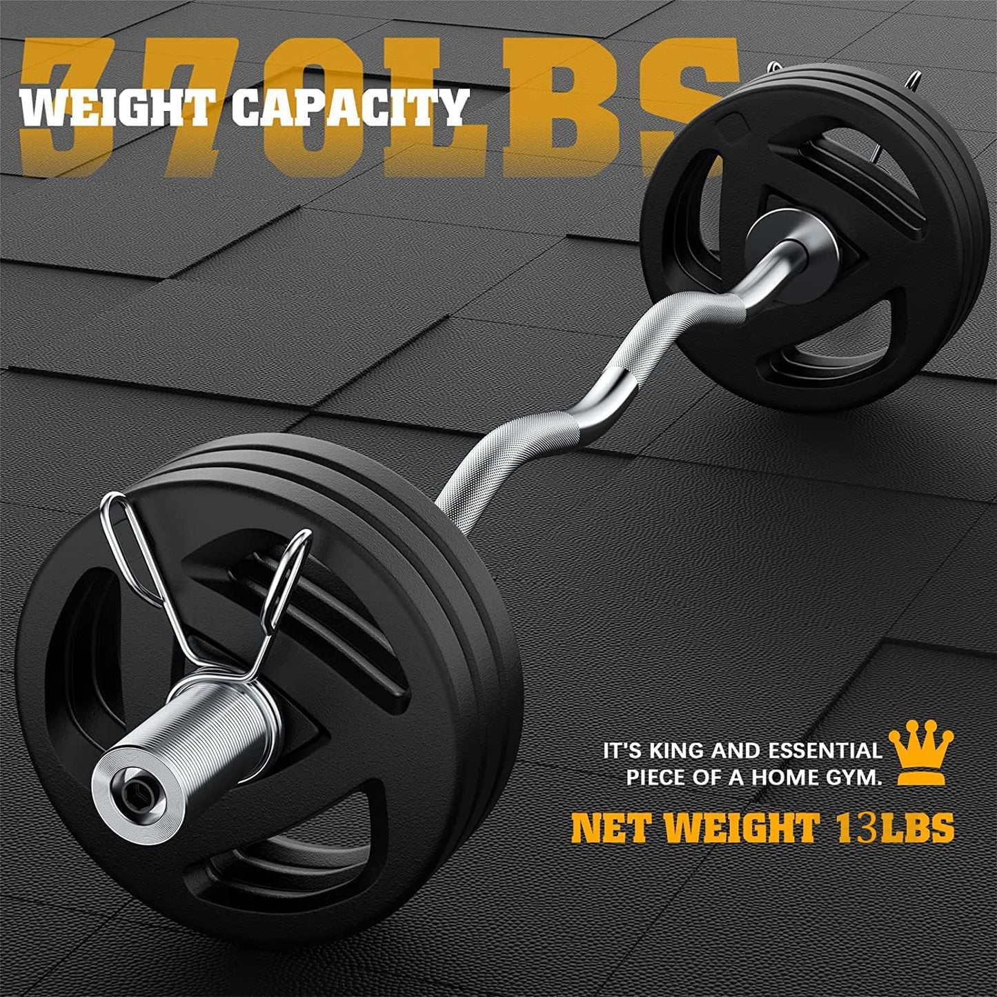 Olympic EZ Curl Barbell Bar, 47” Strength Training EZ Bar for Weight Lifting,Hip Thrusts,Biceps, triceps, Back/Leg Muscle Exercise,Chrome Curling Bar for 2 Inch Weight Plates,with 2 Spring Collars