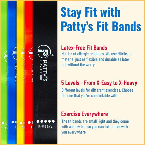Latex-Free Resistance Bands Set (5 Bands) with Carry Bag & Bottle Holder | Travel Exercise Bands for Full Body Workouts | Workout Equipment | Exercise Equipment