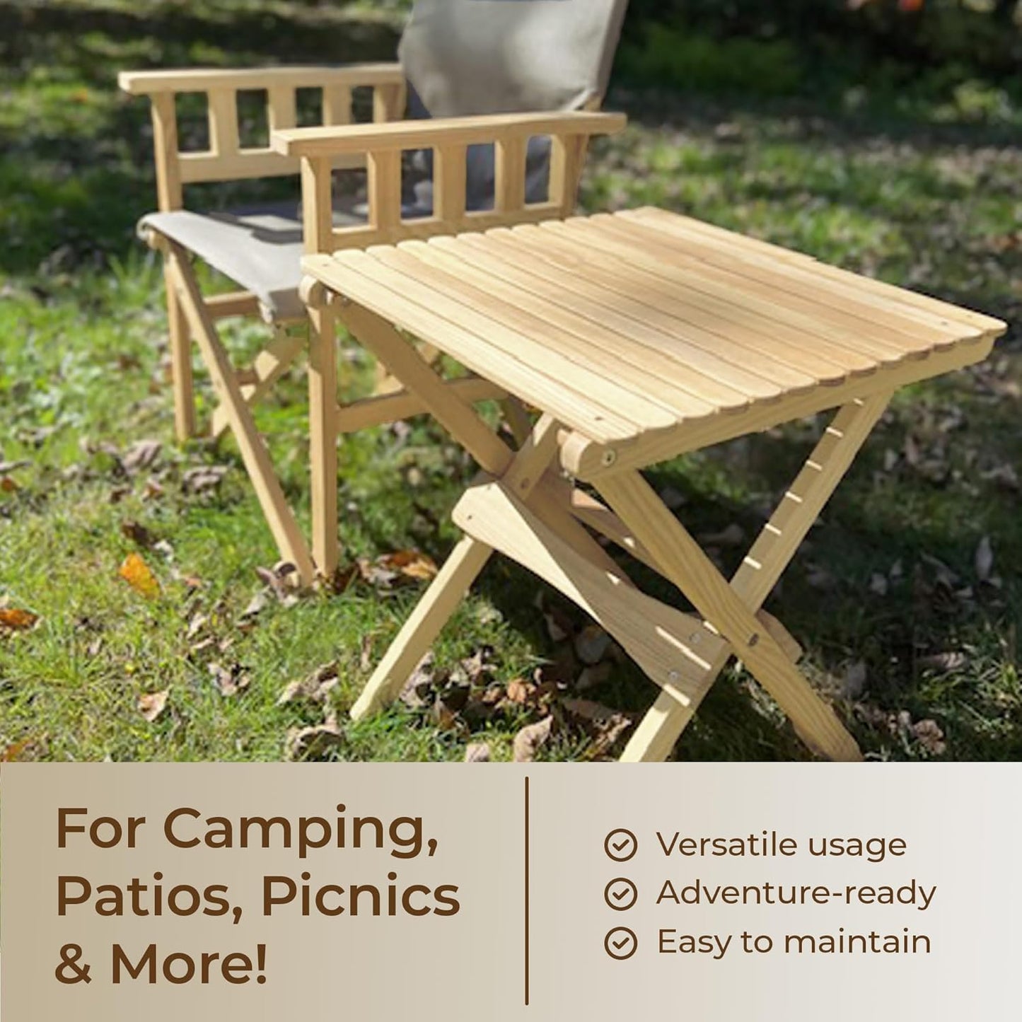 BYER OF MAINE - Pangean Folding Wooden Table, Hardwood Portable Table for Deck, or Camping, Use Indoors or Outdoors - 18" H x 16" W x 16" D