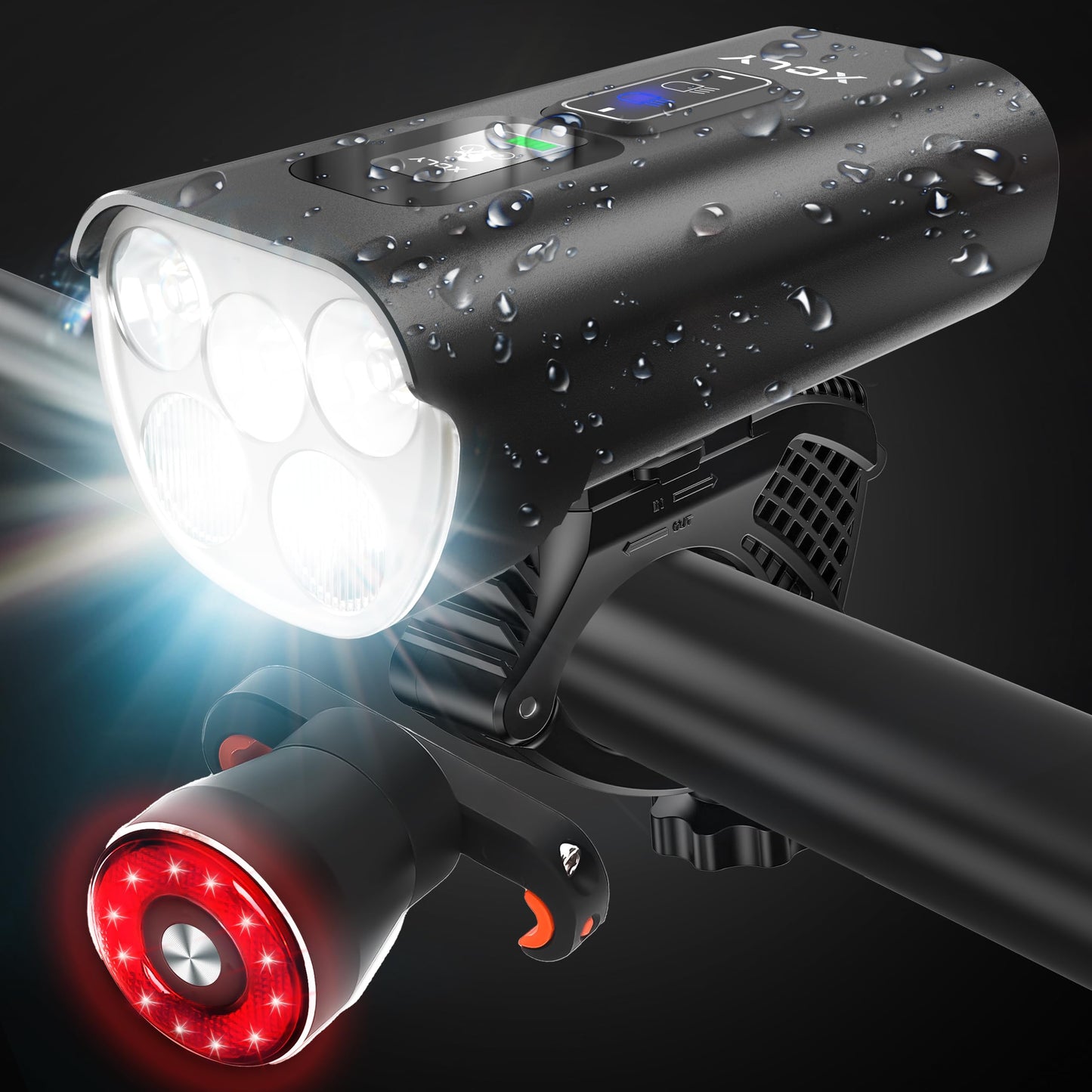 10000mAh Bike Lights for Night Riding - Mental Bike Light Set 5LED Light USB Rechargeable Front and Back Headlights & Taillights for Night Riding - 20000 Lumen, Easy Install, IPX6 Waterproof - Black